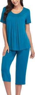 COLORFULLEAF Womens Capri Pajama Set - Soft Stretch Sleepwear