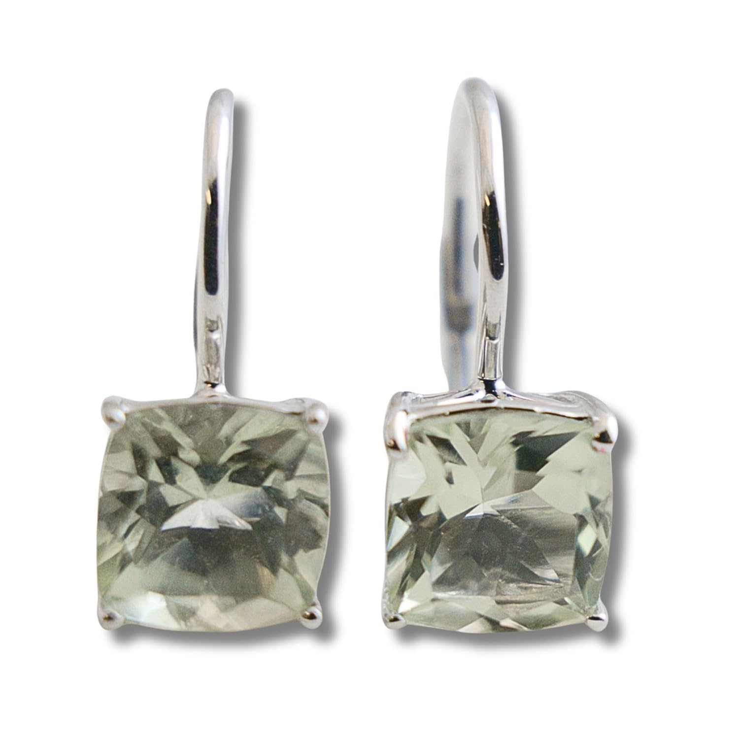 Cushion Green Amethyst Leverback Drop Earrings for Women
