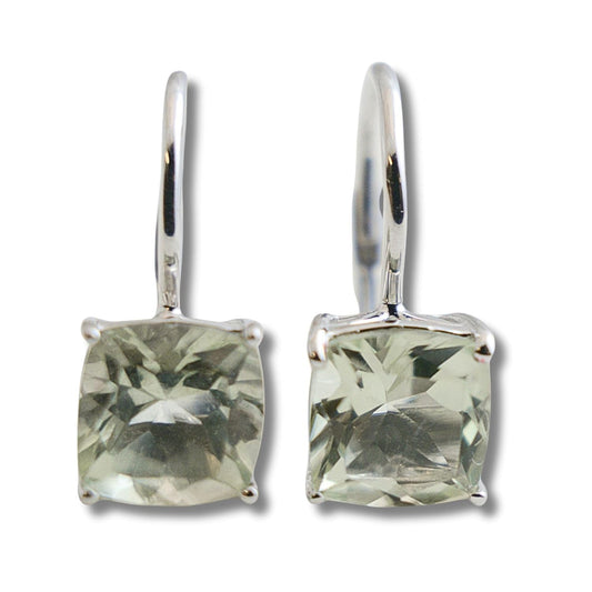 Cushion Green Amethyst Leverback Drop Earrings for Women