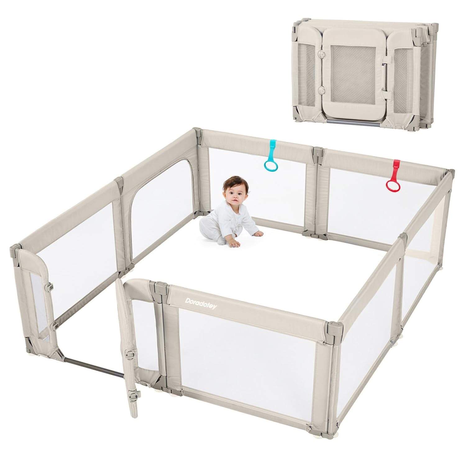 Baby Playpen with Door - Foldable Adjustable Play Pen for Kids