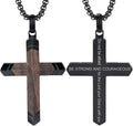 Cross Necklace for Men - Stainless Steel & Wood Adjustable Chain