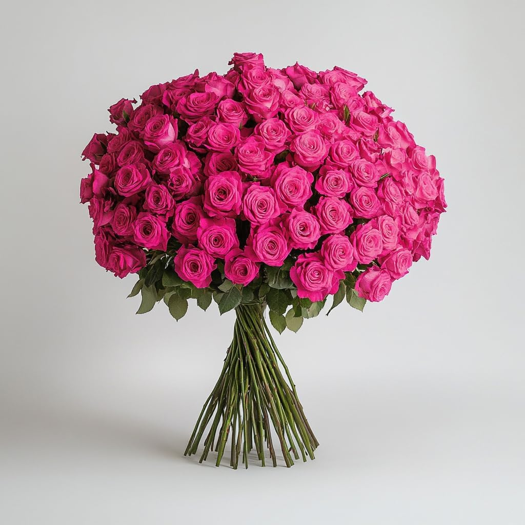 GlobalRose 100 Hot Pink Roses Bouquet for Special Occasions
