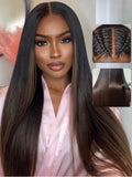 Chestnut Brown Ombre Yaki Straight 7x5 Pre Cut HD Lace Front Wig