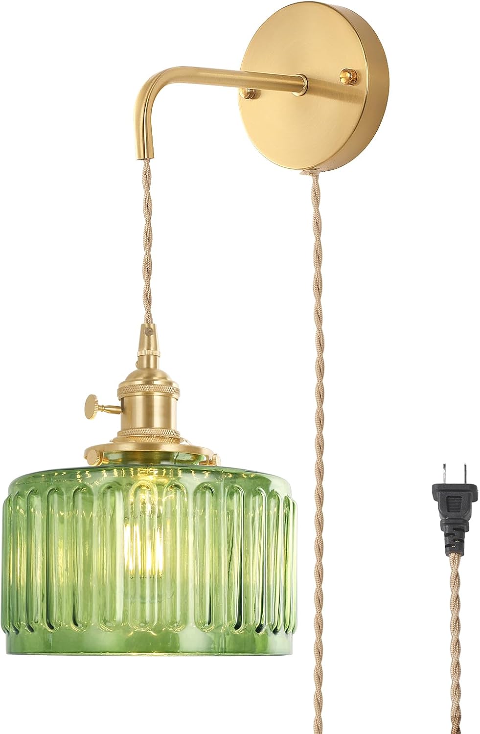Vintage Wall Sconce with Green Striped Glass Shade for Home