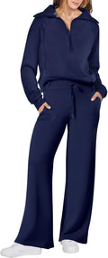Women 2 Piece Outfits Wide Leg Pants Lounge Set - Fall Travel Look