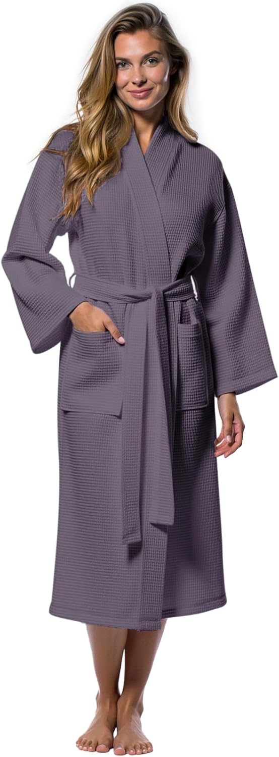 Turquaz Lightweight Full-Length Waffle Kimono Bathrobe for Women