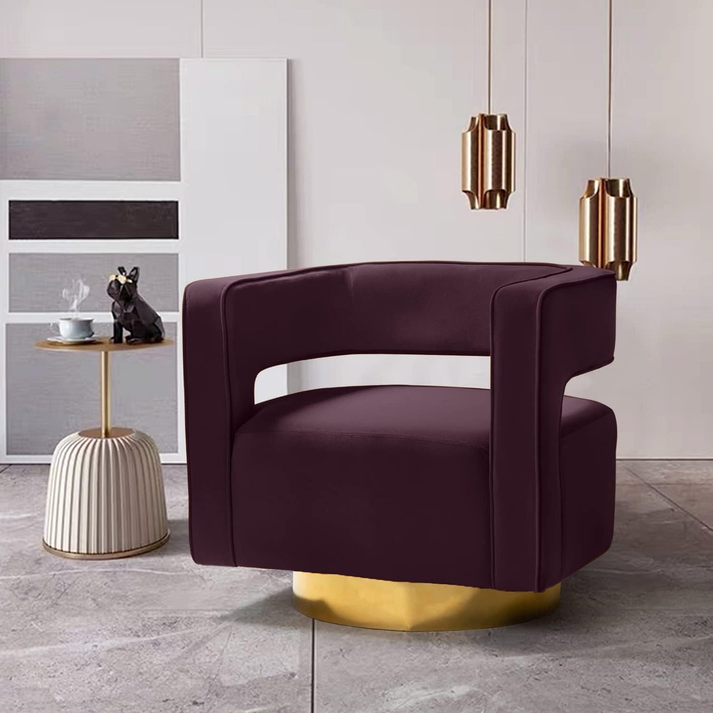 Swivel Accent Chair, Modern Velvet, Purple