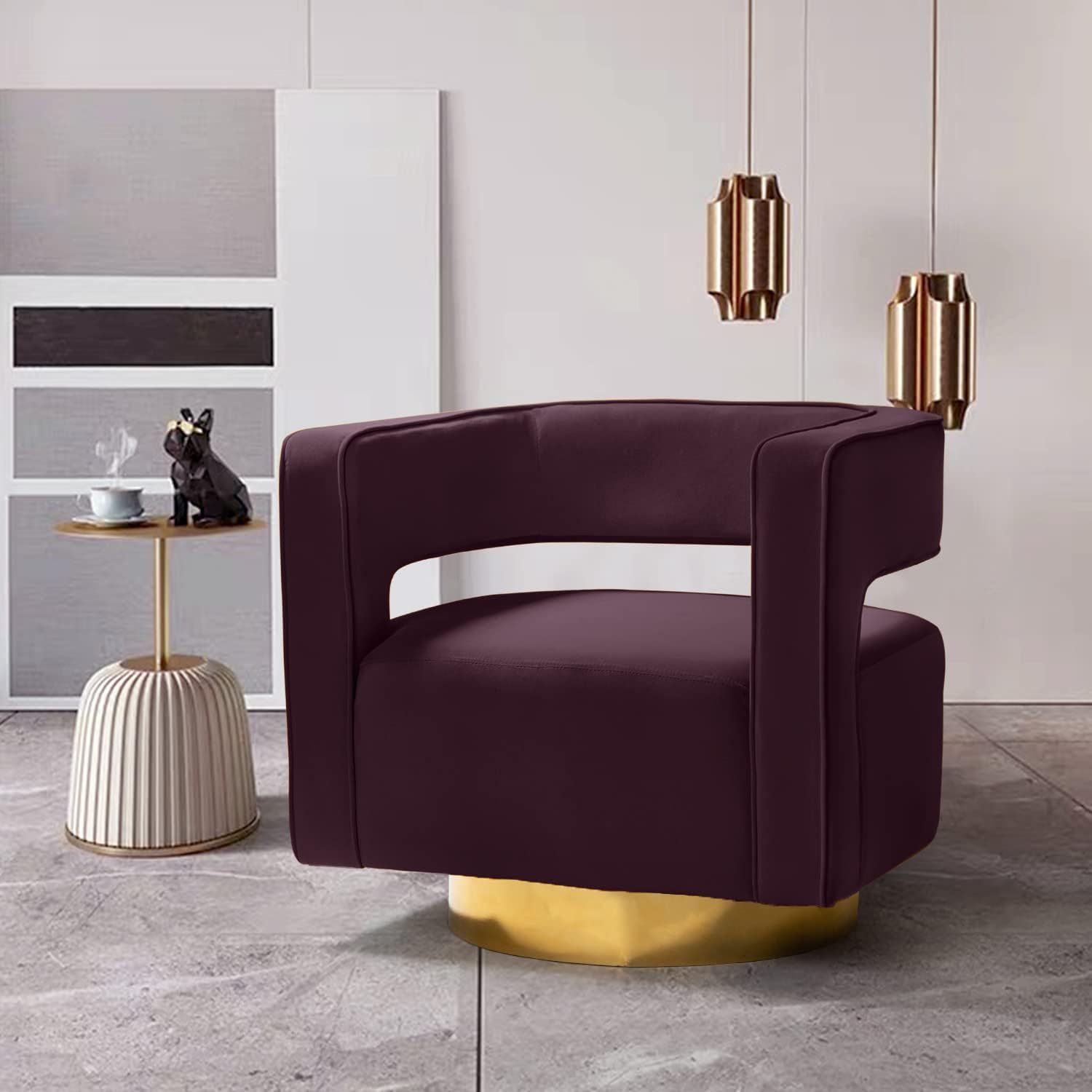 Swivel Accent Chair, Modern Velvet, Purple