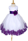 Rose Petal White Tulle Satin Flower Girl Gown - Elegant (Style DD7N)