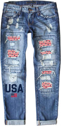 EVALESS Ripped Jeans for Women Plaid Patch Boyfriend (Style W51W)