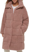 Womens Patchwork Quilted Teddy Coat - Long Sherpa Warmth