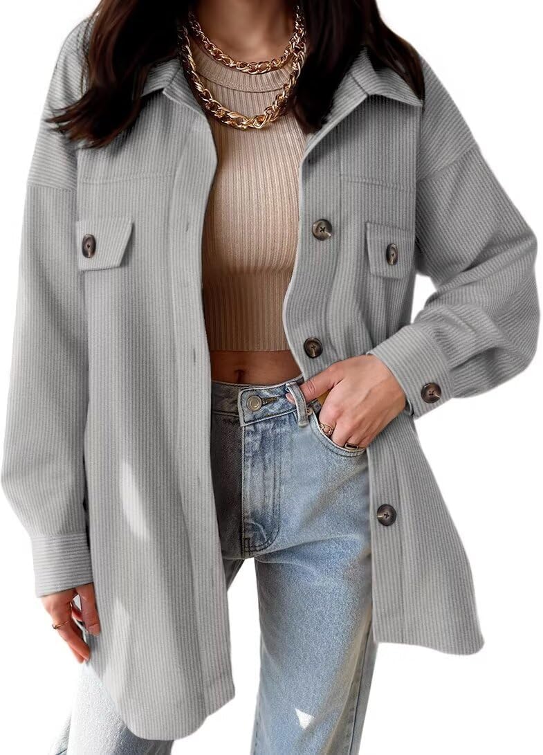 VICHYIE Womens Corduroy Shacket Blouses for Stylish Comfort