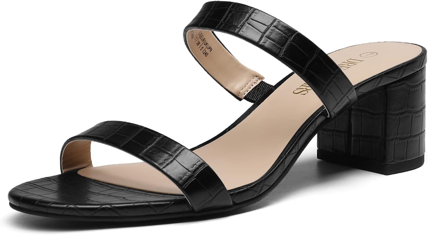 DREAM PAIRS Women's Two Strap Open Toe Low Block Heels Sandals