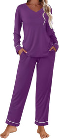 Ekouaer Womens Pajama Sets 2 Piece Lounge Sets - Soft V-neck Long Made