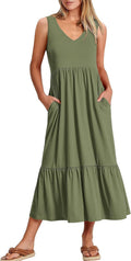 ANRABESS Womens Summer Maxi Dress Fit & Flare V Neck - Casual Maxi