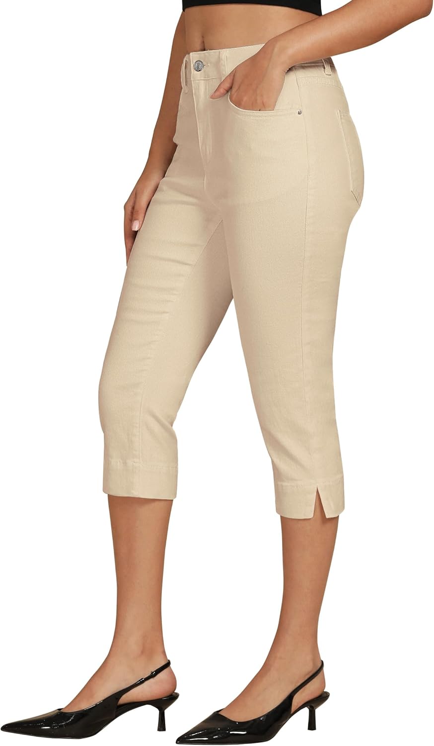 Trendy High Waisted Slim Split Hem Capri Jeans for Women