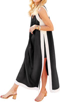 Hooever Women's Boho Color Block Sleeveless Maxi Dress Set