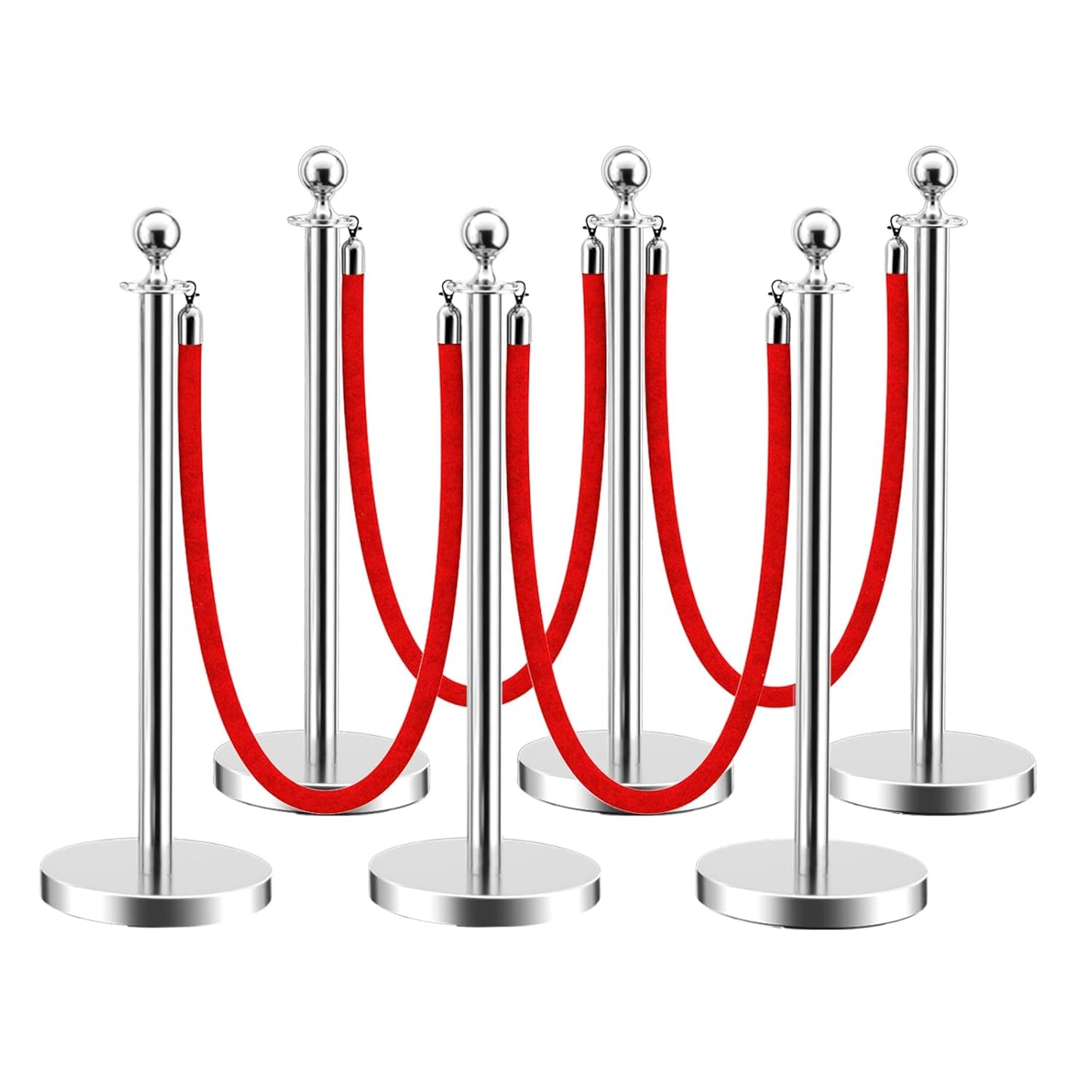 LOVMOR Stainless Steel Stanchion Post Set with Velvet Ropes