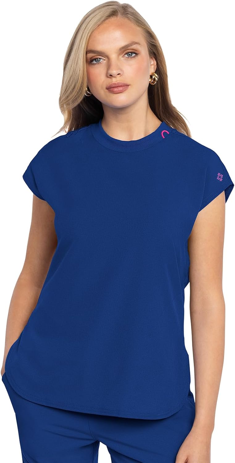 Med Couture Women's Round Neck Tuckable Scrub Top with Pockets