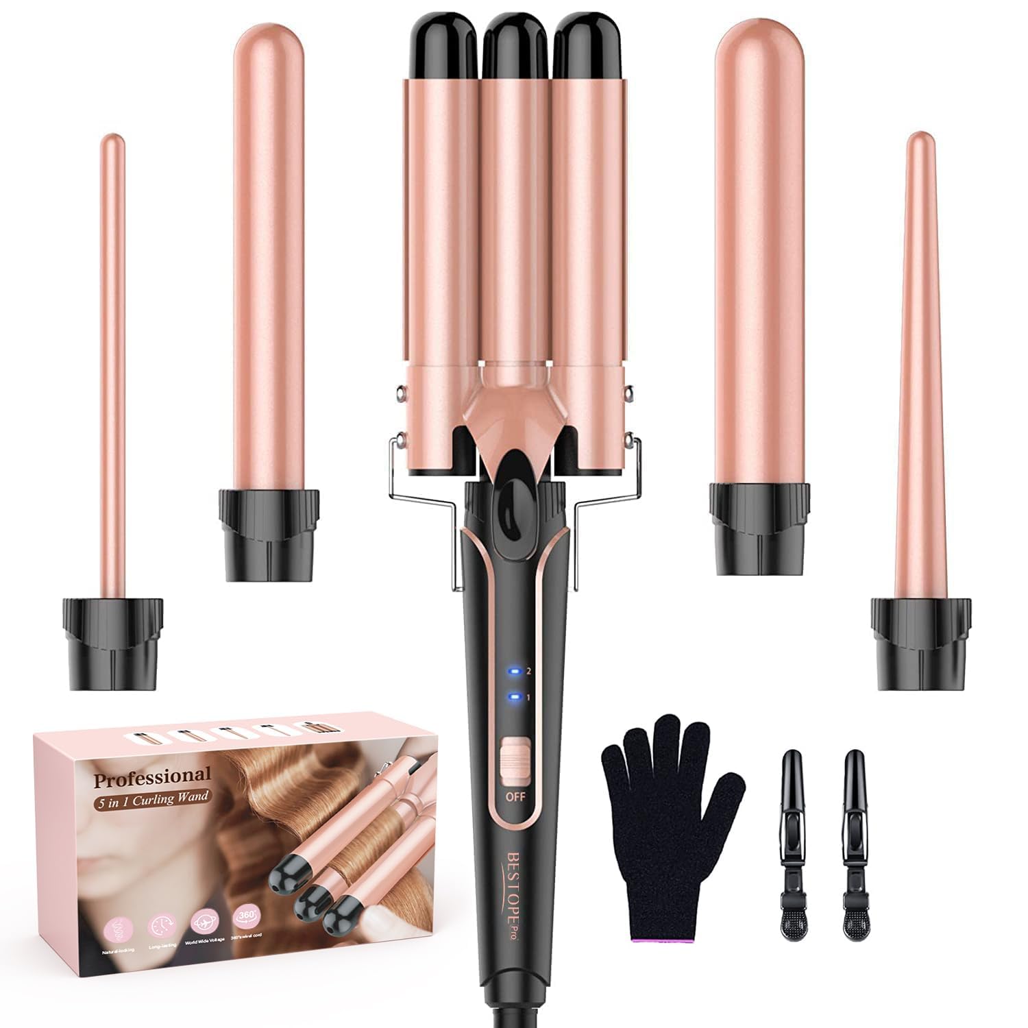 Waver Curling Iron Wand Set for Gorgeous Beach Waves and Curls