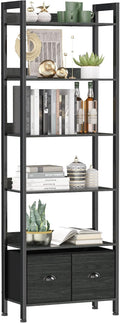 6-Tier Bookshelf with 2 Drawers - Tall Industrial Bookcase