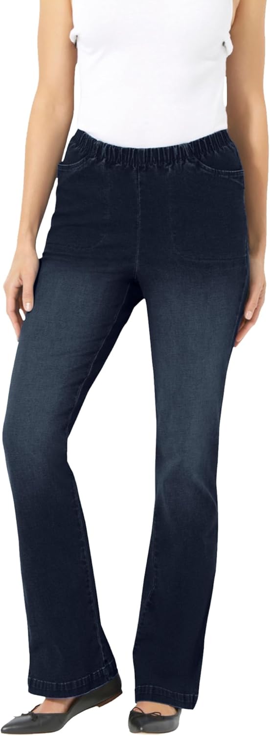 Woman Within Plus Size Fineline Stretch Denim Wide-Leg Jeans