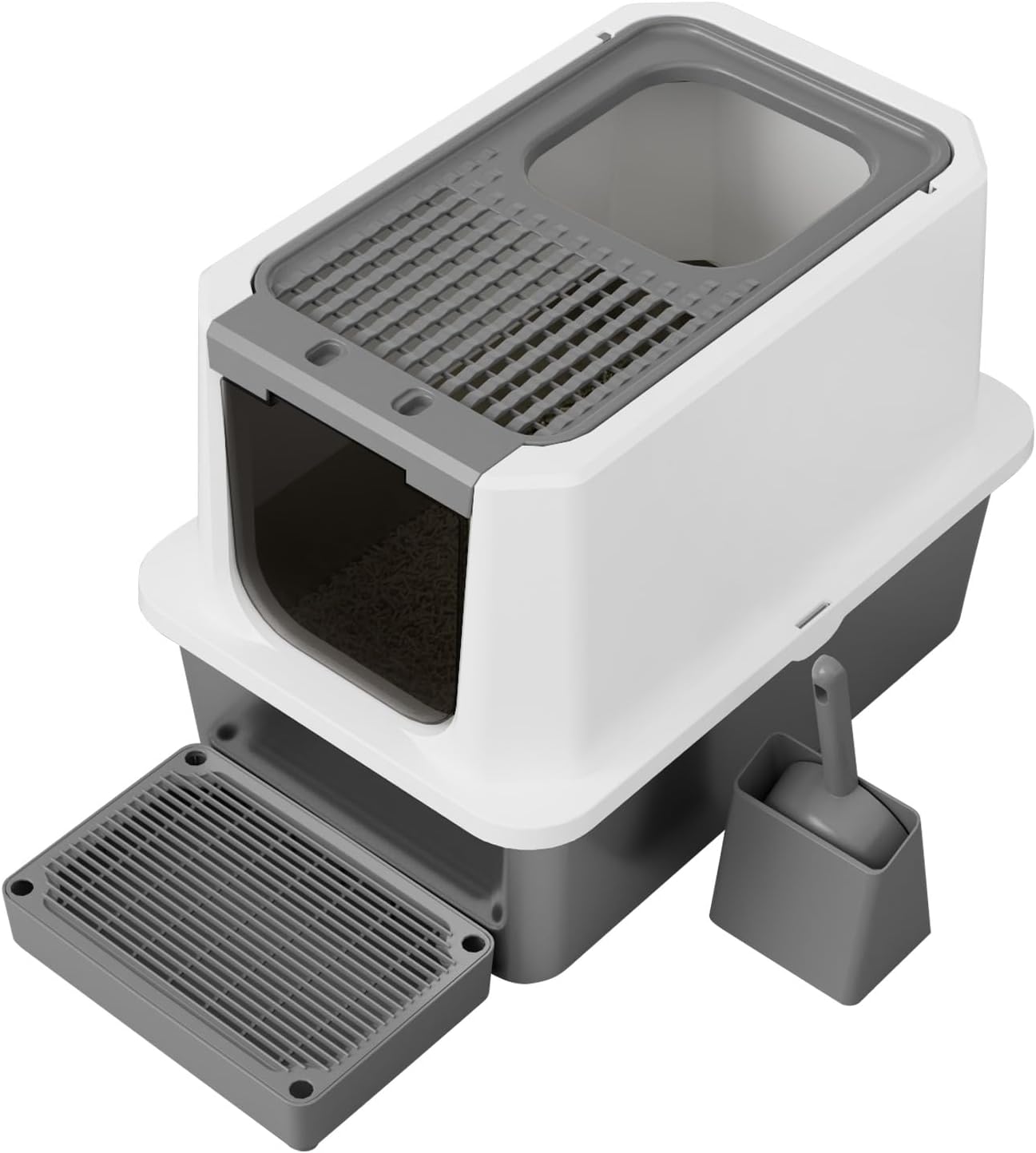 RIZZARI Large Cat Litter Box: Semi-Enclosed Stainless Steel Design