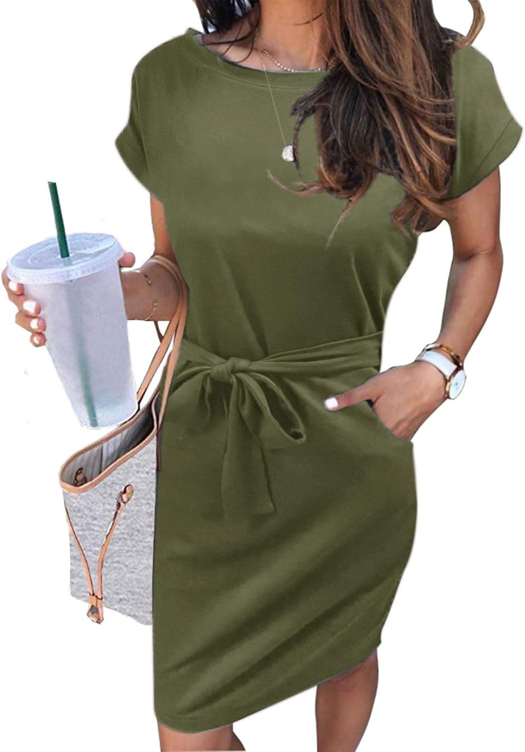 MEROKEETY Women's Summer Striped T Shirt Dress with Pockets