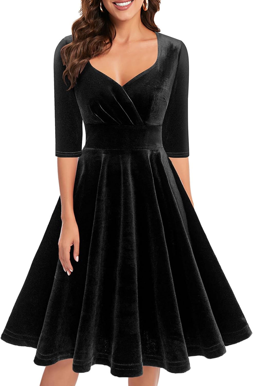 Elegant Velvet Long Sleeve Midi Dress for Formal Occasions
