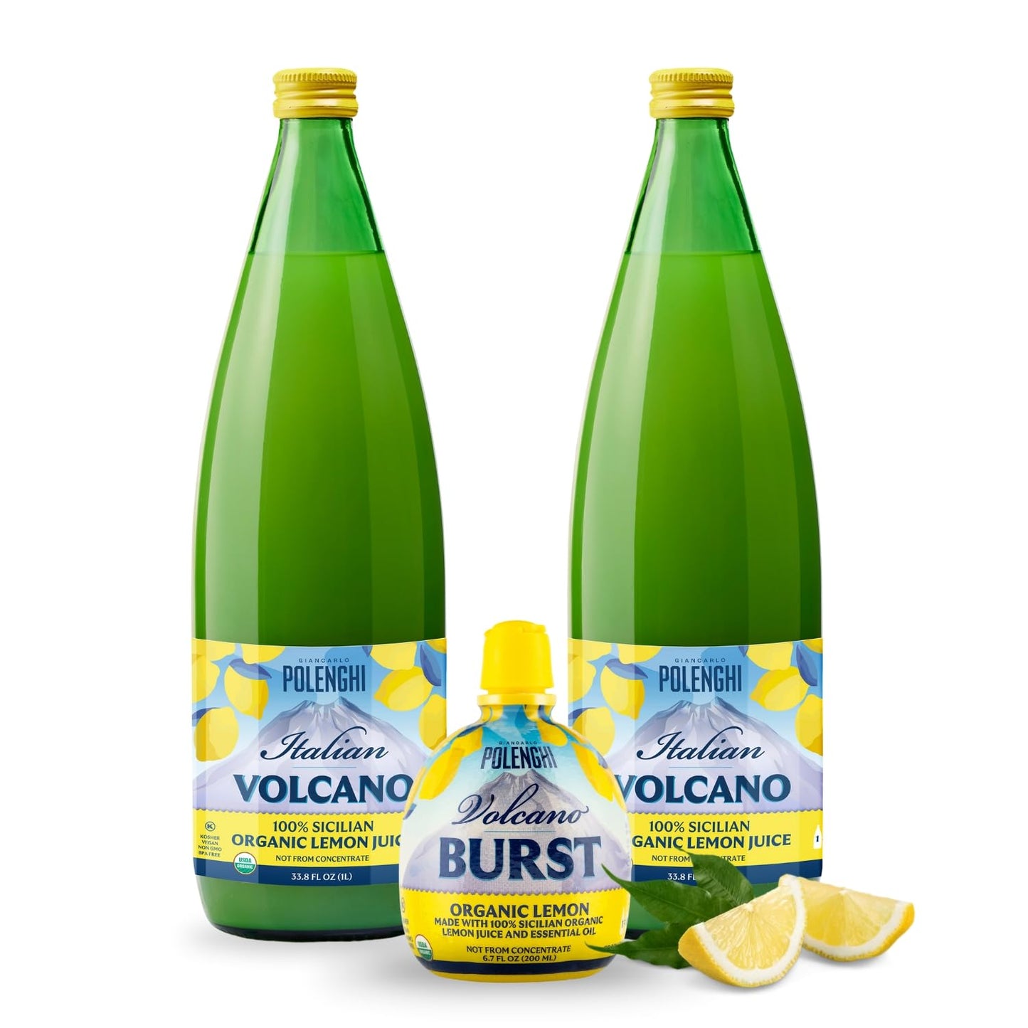 Italian Volcano Organic Lemon Juice 33.8 Ounces - 2 Pack Kit
