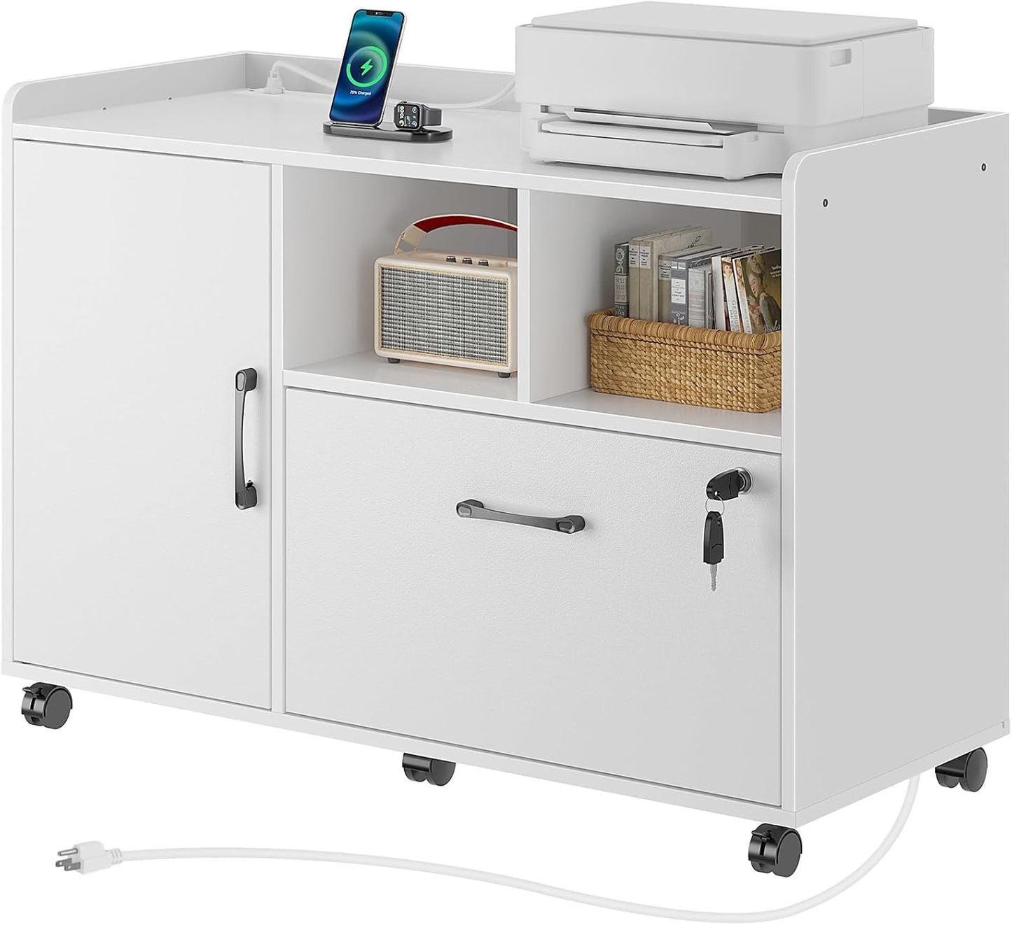 Rolanstar Mobile File Cabinet with Charging & Locking Drawer