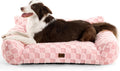 Dog Couch Bed Soft Faux Fur Checkered Pet Sofa - Comfortable Support