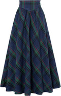 Scarlet Darkness Victorian Skirts for Women Plaid Maxi High Waist Long