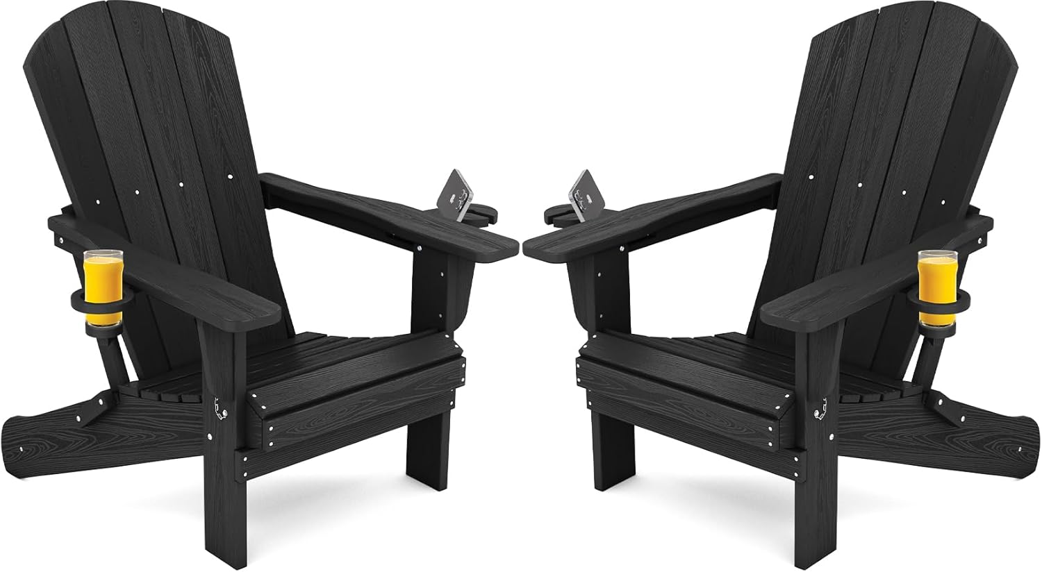 SERWALL HDPE Folding Adirondack Chair Set with Dual Cup Holders