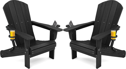 SERWALL HDPE Folding Adirondack Chair Set with Dual Cup Holders