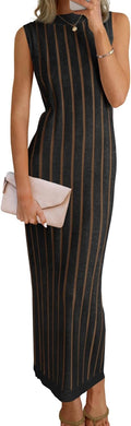 Wenrine Womens Sleeveless Sweater Dress Mock Neck Ribbed Knit Maxi its