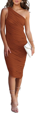 Summer One Shoulder Dress - Elegant Ruched Asymmetrical Bodycon