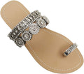 Women's Rhinestone Flat Sandals with Clip Toe Ring - Jeweled Beach