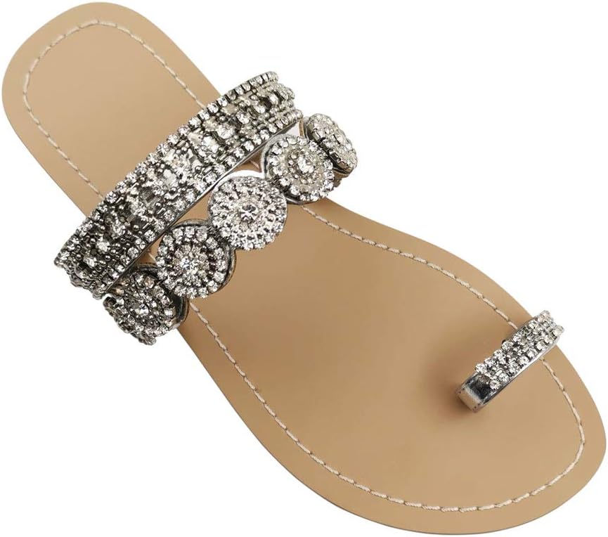 AIJIVOU Women's Rhinestone Flat Sandals for Summer Beach Fun