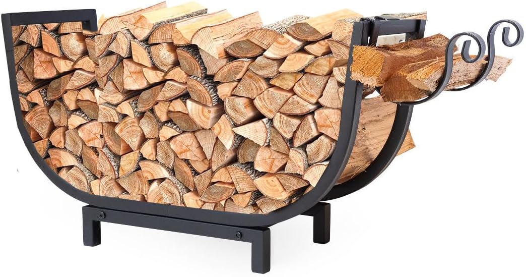 Firewood Rack Indoor Outdoor Storage with Kindling Hooks