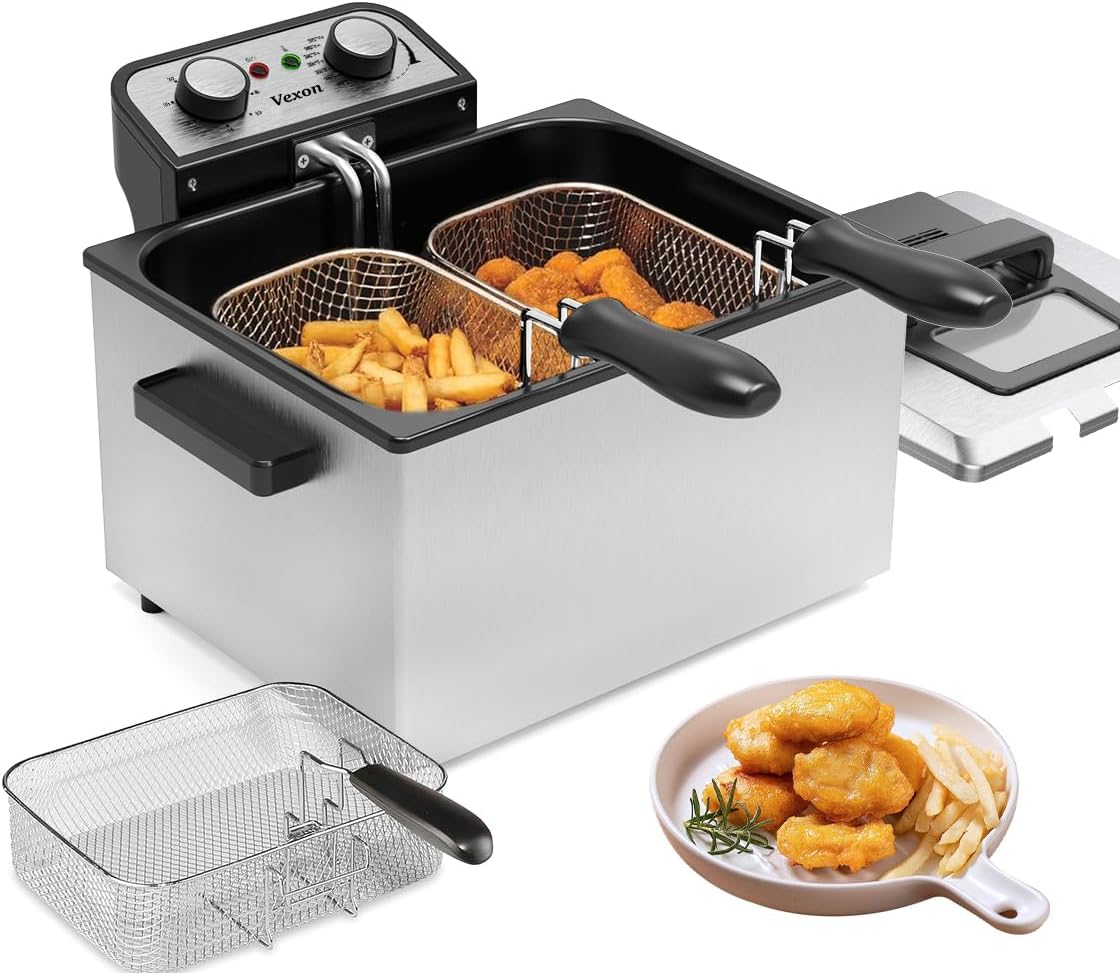 1800W Large Electric Deep Fryer with 3 Baskets for Home Use