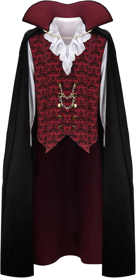 HLENOK Adult Men Devil Vampire Costume Shirt Cloak Outfit