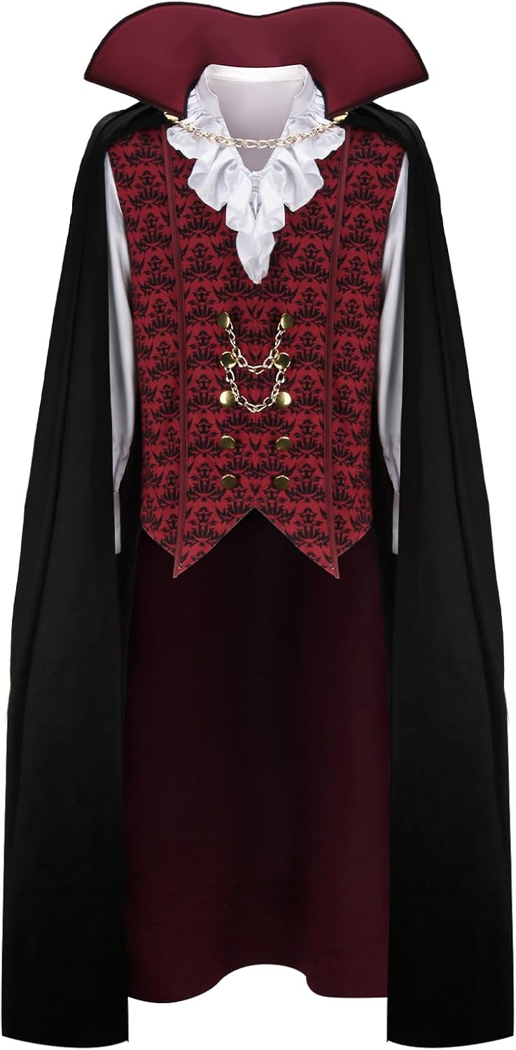 HLENOK Adult Men Devil Vampire Costume Shirt Cloak Outfit