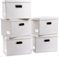 Foldable Storage Bins with Lids 5-Pack - Collapsible White Fabric