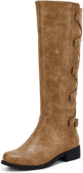Womens Strappy Motorcycle Knee High Boots - Lace Up Low Heel