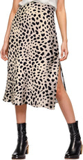 Womens Satin Silk High Waist Slit Midi Skirt - Elegant Everyday Midi