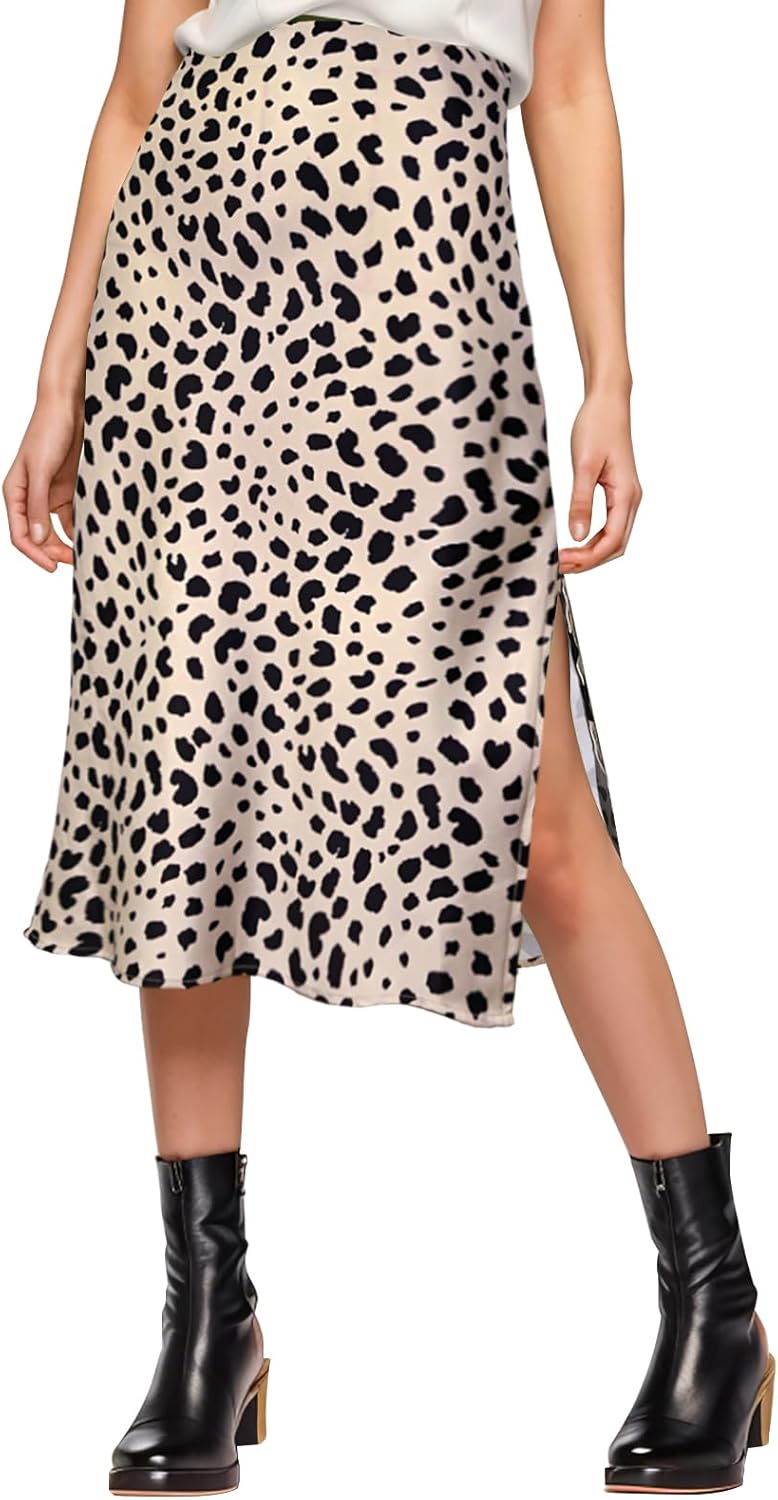 Womens Satin Silk High Waist Slit Midi Skirt for Every Occasion