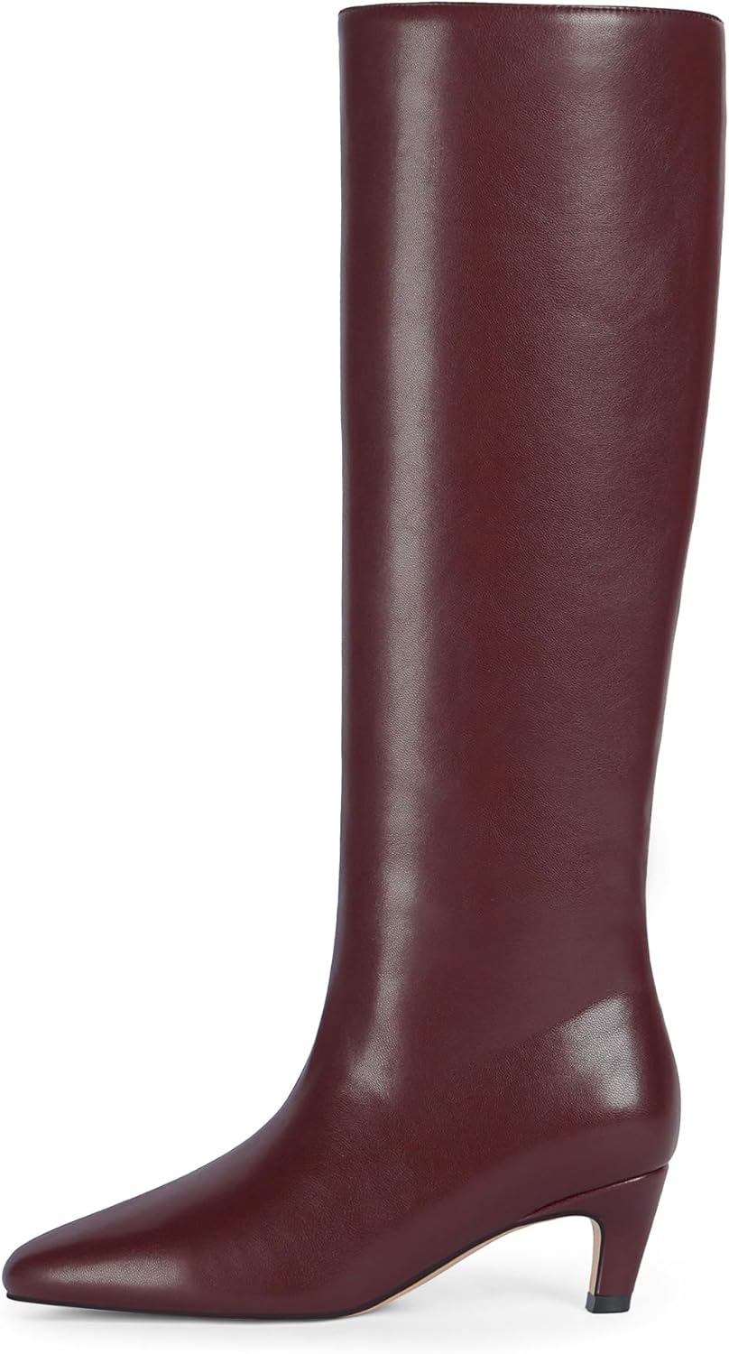Modatope Knee High Boots Women Square Toe Kitten Heel Fashion