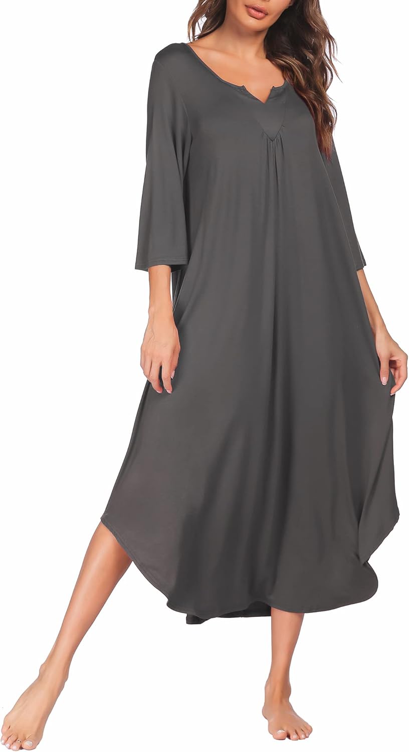 Ekouaer Long Nightgown for Women with 3/4 Sleeves and Comfort