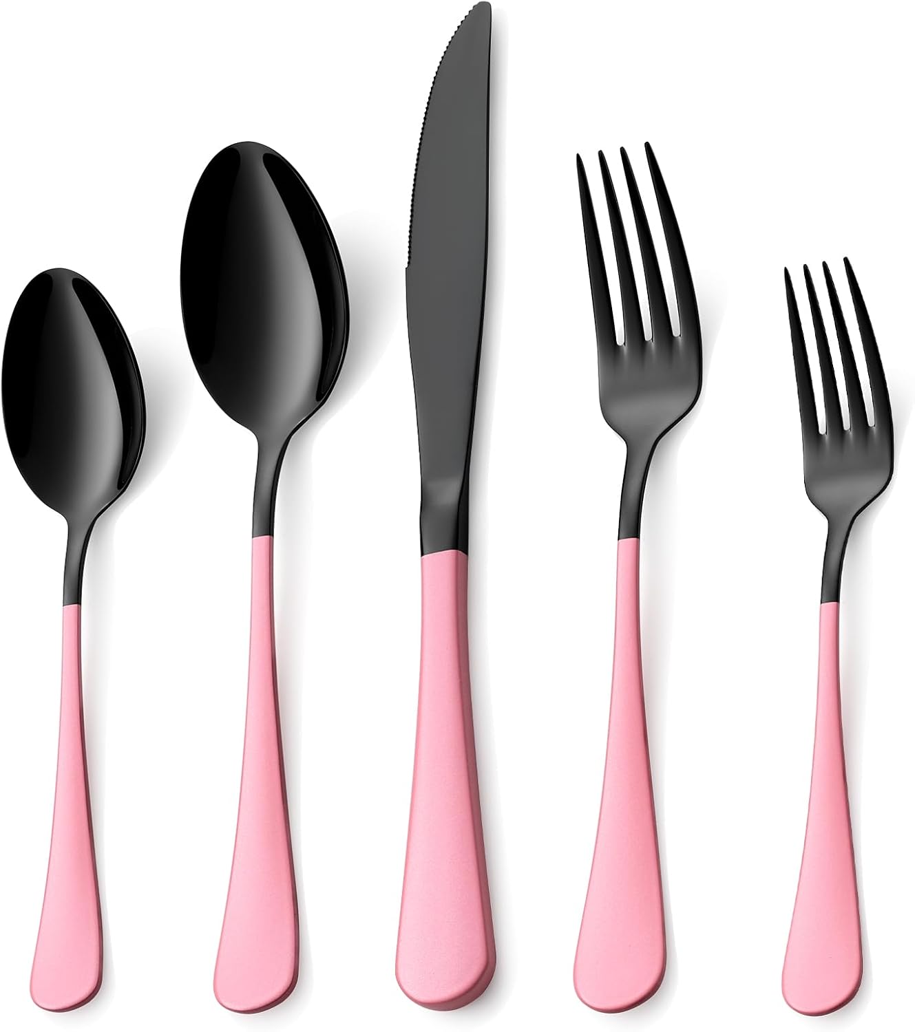 20 Piece Black Pink Flatware Set for 4 - Stylish and Durable